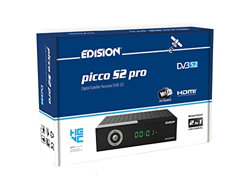 EDISION Picco S2 Pro Full HD Receptor de satélite Digital DVB-S2 H.265 HEVC, WiFi a Bordo, Multistream, HDMI, SCART, SPDIF, USB, IR, Lector de Tarjetas, Mando a Distancia Universal 2en1
