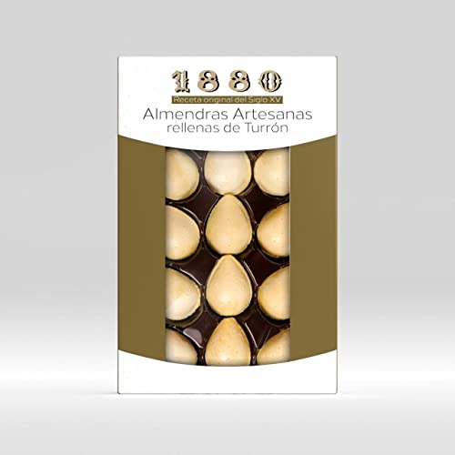 1880 - Almendras Artesanas Rellenas de Turrón de Crema a la Piedra Cubierta com Una Fina Capa de Oblea, Textura Crujiente, Bocados de Calidad Suprema, 165 g, 15 Unidades