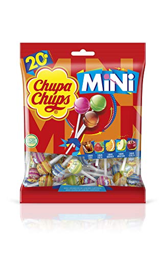 Mini Chupa Chups Caramelo con Palo de Sabores Variados - Bolsa de 20 unidades de 6 gr/ud