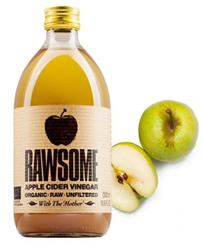 Rawsome Vinegars - Vinagre de Sidra de Manzana con la madre 100% Natural. Vinagre Ecológico Puro Sin Filtrar, Vegano y Vegetariano. Botella Vidrio 500 ml