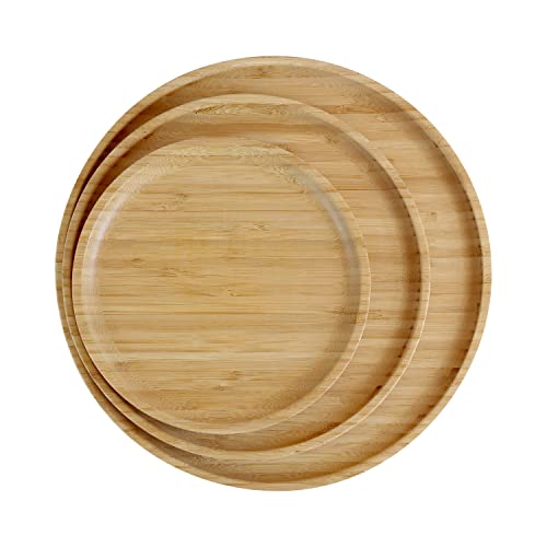 pandoo Platos de bambú 100% | Platos redondos de madera, platos de bambú, decoración de bambú, vajilla de bambú, juego de vajilla, juego de platos de madera, platos reutilizables, juego de 3 (1 x 20