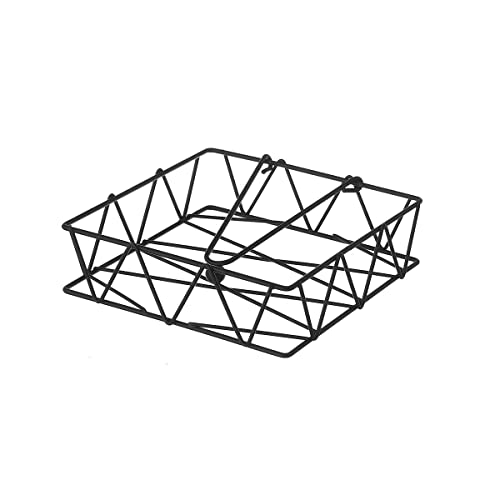 D,casa - Servilletero geométrico Negro de Metal de 18x18x5 cm