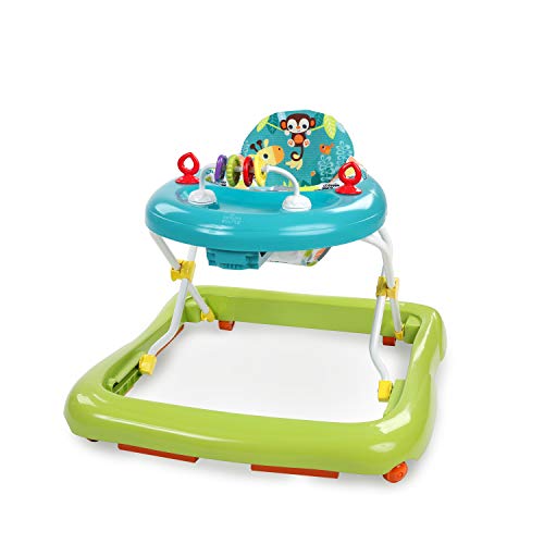 Bright Starts, Andador Primeros Pasos Plegable para Bebés Giggling Safari, juguete de ábaco divertido y colorido, altura ajustable, asiento extraíble, lavable a máquina, a partir de 6 meses