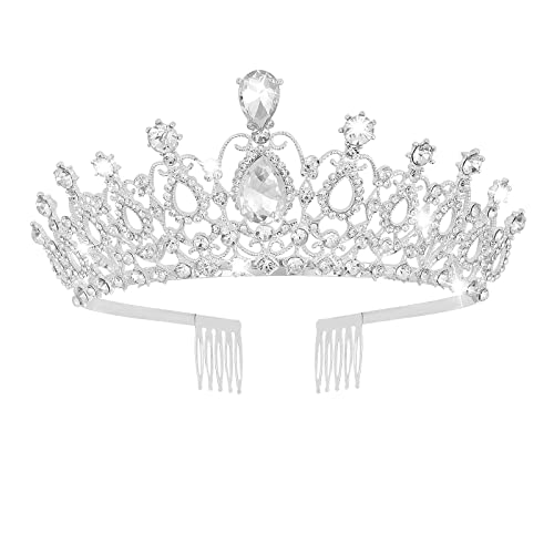 Sibba - Coronas De Cristal Plateado para Mujer Tiaras Diamantes Imitación Peine Elegante Princesa Diadema Niña Novia Boda Tocado Feliz Cumpleaños Fiesta Reina Corona Graduación Regalos San Valentín