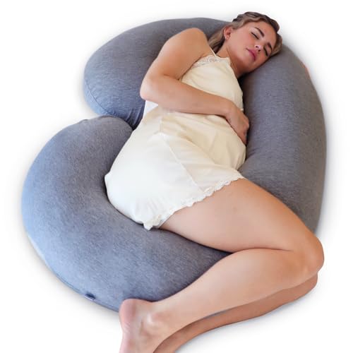 Pharmedoc Almohada Embarazada - Sleep Confort Almohada, Almohada Antidolores en Forma de C Gris y Soporte para la Maternidad - Soporte para la Espalda, Caderas y Vientre para Mujeres Embarazadas