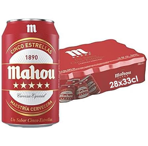Mahou 5 Estrellas Cerveza Especial Dorada Lager Con Sabor 5 Estrellas, Pack de 28 Latas x 33 cl, 5.5% Volumen de Alcohol