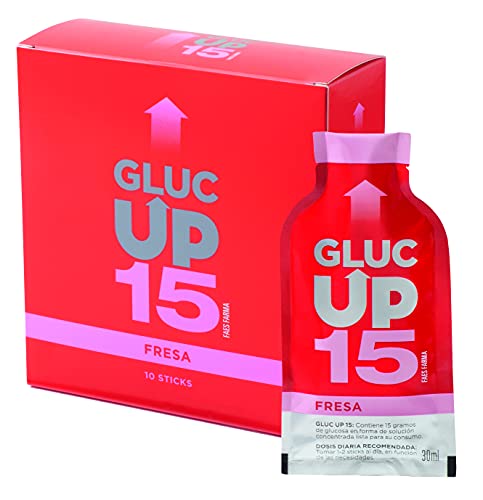 Gluc Up Gluc Up 15 - Glucosa, Sticks 30 ml x 10 uds, Sabor fresa, Indicado para bajadas de glucosa 140 ml
