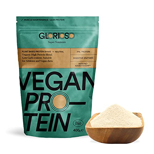Proteína Vegana Sabor Neutro en Polvo 100% Bio - 400 g - Ideal para Dietas, Aumentar o Mantener Masa Muscular - Sin Lactosa ni Gluten - Glorioso Super Nutrients