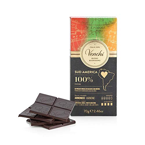 Venchi - Tableta América del Sur 100 %, 70 g - Chocolate Extra Negro 100 % Altamente Aromático - Vegano - Sin Gluten