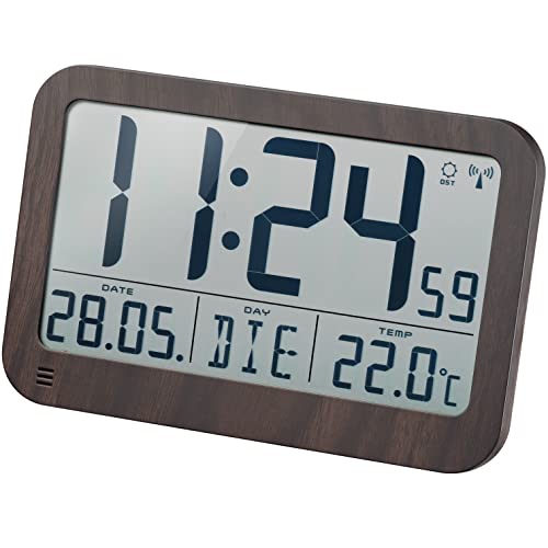 BRESSER MyTime MC LCD Reloj de Pared, Apariencia de Madera, 225x150mm