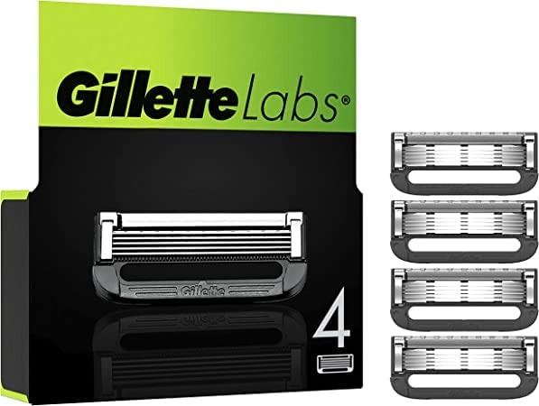 Gillette Labs - Cuchillas de repuesto compatibles con GilletteLabs con elemento de limpieza y Gillette Heated Razor, 4 cuchillas de repuesto