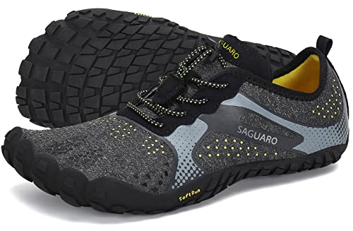 SAGUARO Hombre Mujer Zapatos Descalzos de Trail Minimalistas Zapatillas de Deporte Fitness Gimnasio Caminar para Correr en Montaña Asfalto Escarpines de Agua, Negro, 43 EU