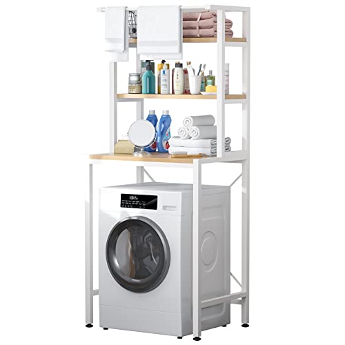 MOYIPIN Estante de almacenamiento para lavadora de 3 niveles para ahorrar espacio en el baño, estante de almacenamiento por encima del inodoro, estante de almacenamiento ajustable, color blanco