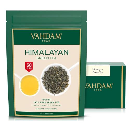 VAHDAM, Hojas de Té Verde del Himalaya (100g, 50 Tazas) | 100% Natural Té Verde Puro a Granel | Sirve de Infusión Caliente | Té Kombucha