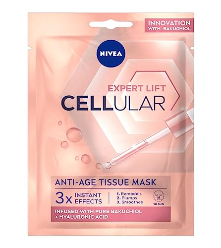 NIVEA Hyaluron Cellular Expert Lift Mascarilla Anti Age Tissue (1 ud), mascarilla reafirmante de cuidado facial, mascarilla facial para rellenar las arrugas