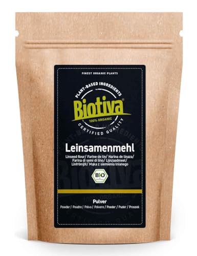 Biotiva Harina de Linaza orgánica 250g - Planta de lino - harina baja en carbohidratos - sin gluten, sin soja, sin lactosa - certificada y controlada en Alemania