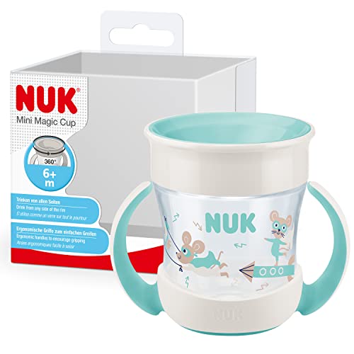 NUK Mini Magic Cup vaso aprendizaje bebe | +6 meses | 160 ml | Borde a prueba de derrames de 360°| Asas para facilitar la sujeción | Sin BPA y lavable | Neutral