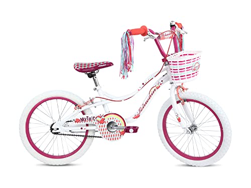 Schwinn Mythic - Bicicleta para niños, neumáticos de 18 pulgadas, marco Smartstart de 25 cm, con timbre y cesta, frenos de pinza, recomendada entre 5 y 8 años, blanco con unicornios