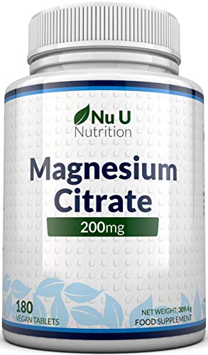 Citrato de Magnesio Puro 200mg - 180 Comprimidos Veganos - Suministro para 6 Meses - Magnesium Citrate de Alta Biodisponibilidad - Nu U Nutrition