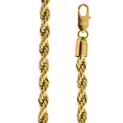 Dubai Collections - Cadena de cordón de oro de 24 quilates, de 7 mm; para llevar sola o con colgantes