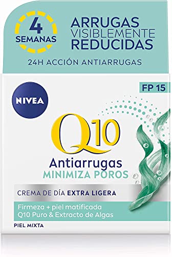 NIVEA Q10 Power Antiarrugas Cuidado de Día FP15 (1 x 50 ml), crema facial antiarrugas para piel mixta, crema hidratante con protector solar, crema antiedad