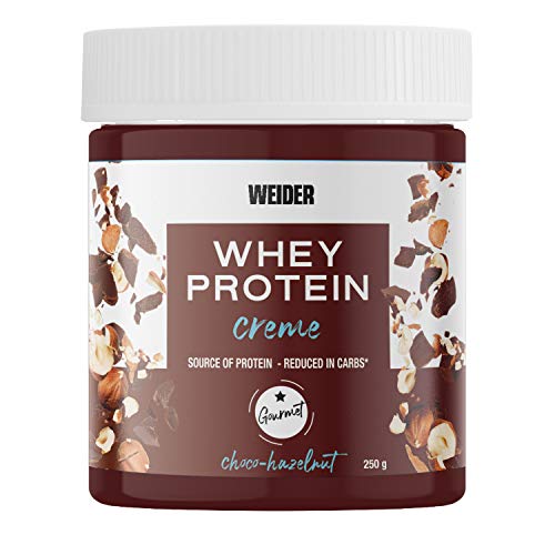 Weider Whey Protein Spread 250 g. Crema de avellana con 21% de proteínas Baja en azúcares Sin aceite de palma y sin gluten.