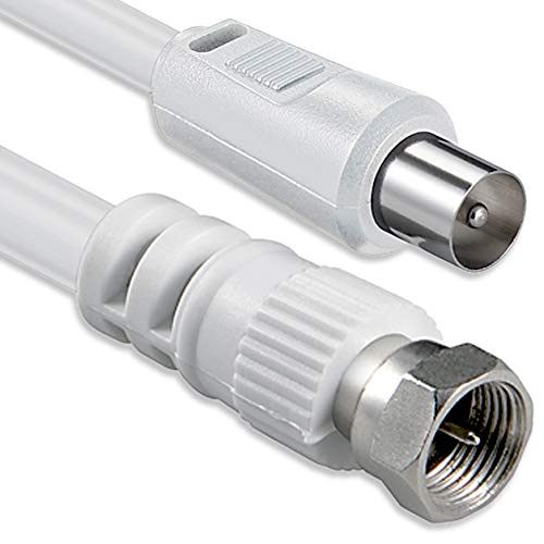 1aTTack 7117278 - Cable de conexión coaxial y satélite (Conector F Macho a Conector coaxial Macho, 2,5 m), Color Blanco