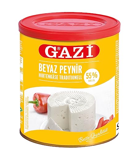 Gazi - Queso pastoral tradicional – 4 latas de 500 g – Beyaz Peynir Queso de vaca con 55% de grasa i.Tr., 100% leche de vaca, para aperitivos, panes, productos horneados y ensaladas, sabor intenso y