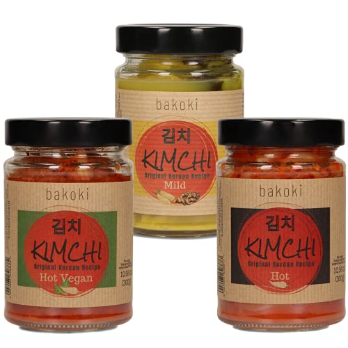 Bakoki Premium KIMCHI Hot Mild, Receta Coreana Original, sabor fuerte 300 g (Paquete de 3)