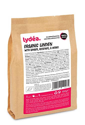 Lydea - Infusión ecológica en hoja suelta de tilo, jengibre, rosa mosqueta y hierbas aromáticas, bolsa de 150 g