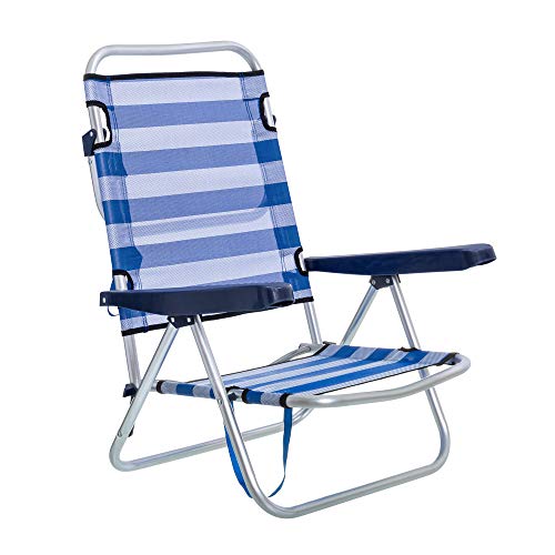 LOLAhome Silla de Playa Baja reclinable 4 Posiciones Convertible en Tumbona Azul y Blanco de Aluminio y textileno de 61x47x80 cm