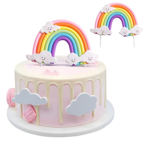 Simsky Decoración para Tartas de Cumpleaños de Arco Iris, Happy Birthday Nube Cake Topper Decorar, Suministros para Fiestas Infantiles, para Niños y Niñas, Boda, Baby Shower