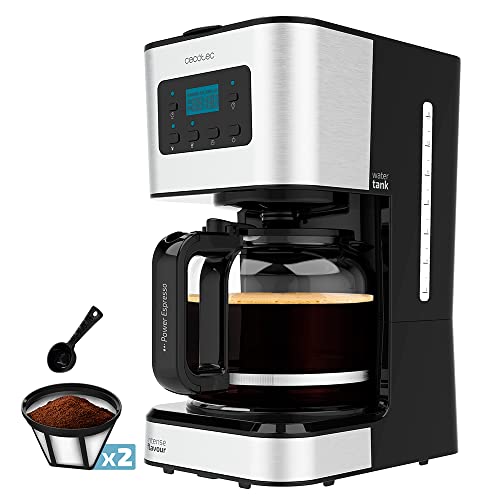 Cecotec Cafetera de Goteo Programable Coffee 66 Smart Plus. 950W, Capacidad 12 Cafés, Tecnología ExtemAroma y Función AutoClean, Acabados en Acero Inox, Pantalla LCD, 1,5 L
