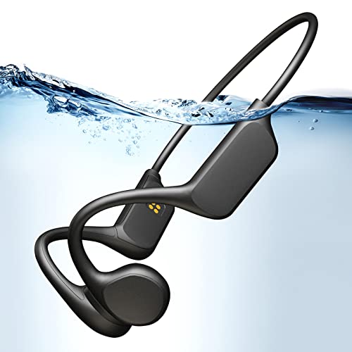 Minyaya Auriculares impermeables IPX8 de conducción ósea para natación, memoria integrada de 32 G, Bluetooth 5.3, con micrófono, batería de larga duración, auriculares deportivos para correr,
