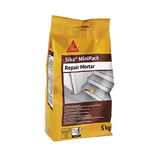Sika Minipack Mortero de Reparación, listo para su uso, reforzado con microfibras sintéticas para reparar, regenerar reperfilado y regularización de superficies de hormigón, Gris, 5 kg