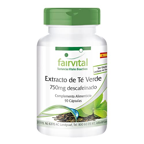 Fairvital | Extracto de Té Verde 750mg - Descafeinado - Dosis elevada - VEGANO - 90 Cápsulas - Calidad Alemana