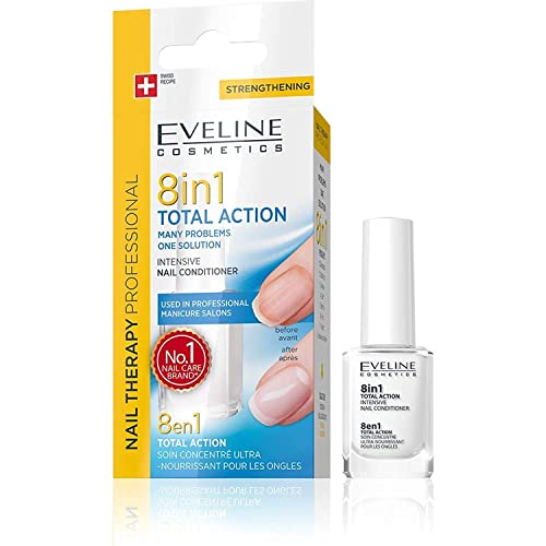 Eveline Cosmetics Nail Therapy Professional 8 en 1 Suero de uñas concentrado endurecedor y fortalecedor de acción total | 12 ML | Activador de Crecimiento | Tratamiento reparador de uñas