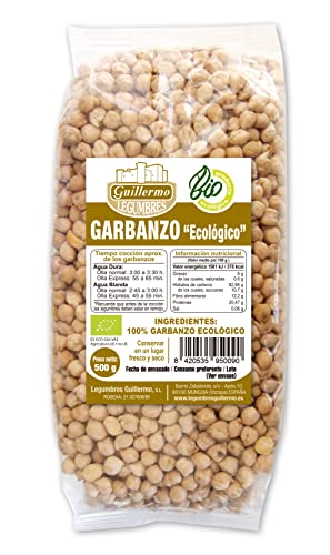 Guillermo | Garbanzo pedrosillano BIO - Paquete 500g. | 100% ecológico | Gran fuente de energía de lenta absorción | Ácido oleico para mantener niveles de colesterol saludables