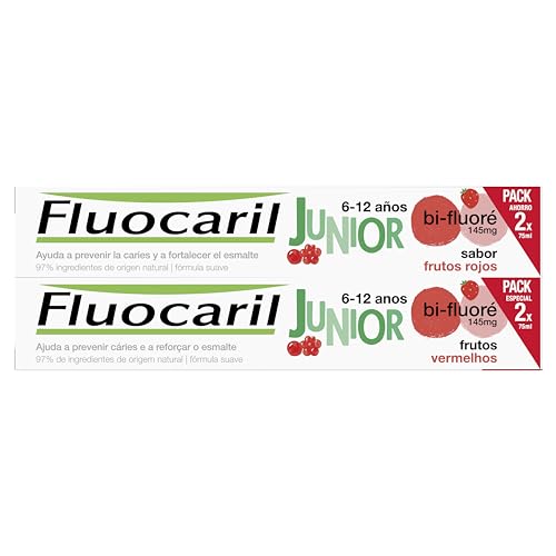 FLUOCARIL Junior Gel Frutos Rojos, Blanco, 75 ml (Paquete de 2)