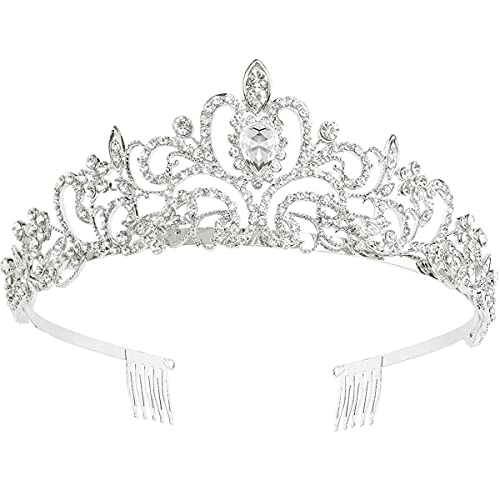 Sikypaota Tiara de Boda Diadema de Cristal Tiara de Piedras Preciosas con Peine para Boda Princesa Corona de Plata (1)