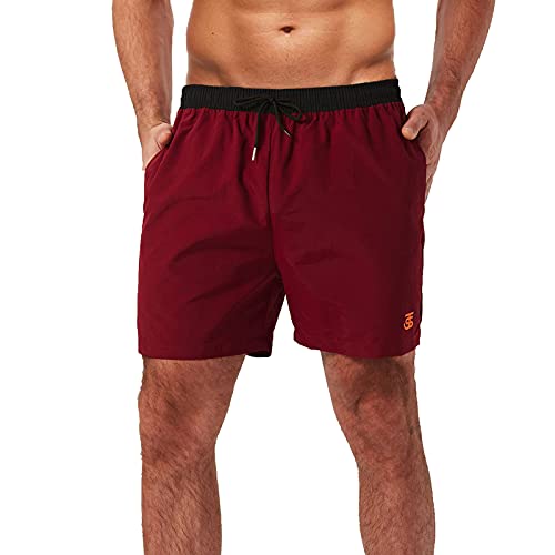 JustSun Bañador Hombre Shorts de Baño Shorts de Playa Traje de Baño para Natación Secado Rápido Vino Tinto Medium