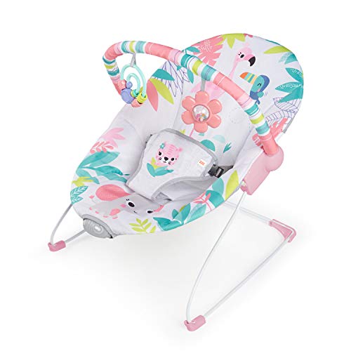 Bright Starts Hamaca bebé flamingo vibes, Con vibraciones y arco de juego, Rosa, 1 Unidad (Paquete de 1)