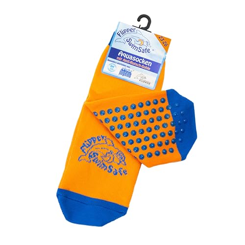 Flipper Swimsafe 1052 - Aquasocks con suela antideslizante en azul-naranja, para niños y bebés, talla 23 -26, ideal para ir a la piscina sin preocupaciones