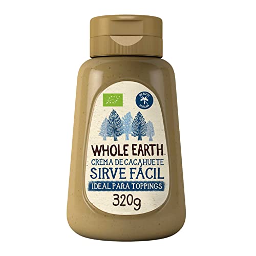 Whole Earth - Crema Ecológica 100% Cacahuete Sirve Fácil - 320 g - Sin Azúcar Añadido - Sin Aceite de Palma - Sin Gluten - Apta para Veganos - Fuente de Fibra y Proteínas - Fácil de Untar