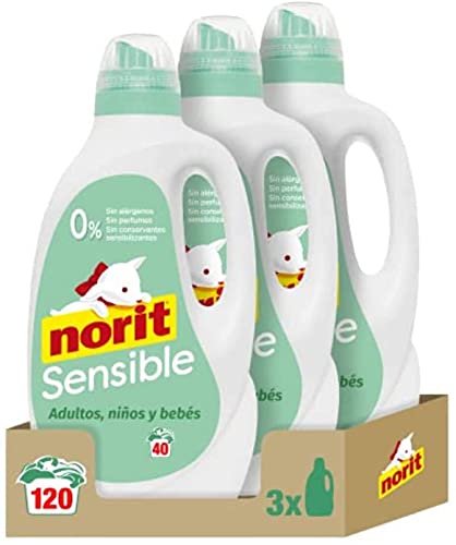 NORIT Sensible - Detergente Líquido Hipoalergénico sin perfume, para Pieles Sensibles y Atópicas, Apto para Adultos, Niños y Bebés, Pack de 3 X 2120 Ml, 6360 Mililitros
