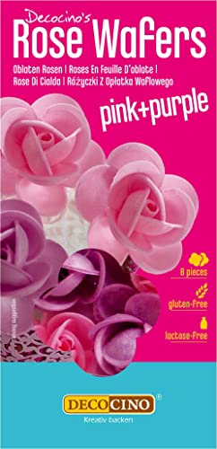 Decocino ¡Rosas de papel comestible Morado y Rosa (8 uds.) - como flores comestibles para decoraciones de boda y cumpleaños en tartas, cup-cakes, muffins!