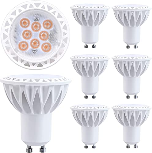 GOHDLAMP Bombillas LED GU10 de color blanco cálido 2700 K regulables paquete de 6, bombilla LED GU10 de 450lm foco de ahorro de energía para iluminación de riel bombillas LED