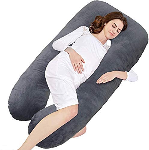 Wndy's Dream Almohada de Embarazo, Almohada de Cuerpo Completo con Forma de U Grande, Multifuncional Embarazo Almohada Funda de 80 x 148 cm Gris