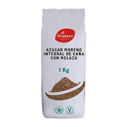 El Granero Integral - Azúcar Moreno Integral - 1 kg - Elaborado con Melaza de Caña - Rico en Vitaminas y Minerales - Ideal para Bebidas y Repostería - Apto para Veganos