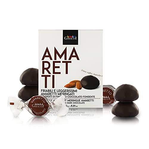Amaretti Artesanales Recubiertos de Chocolate Negro, Caja de 250 Gramos